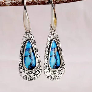 Boho‎ Dangle Drop Earrings Metal Carved Pattern 925 Silver Plated